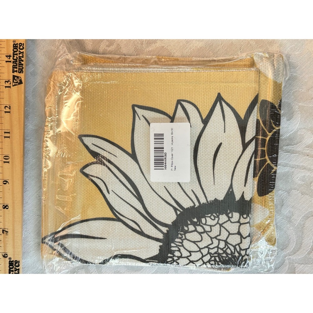 F1 Pillow Cover Sunflower Print Yellow Gray White 16x16 Inch Pack of 4 New - Picture 3 of 3